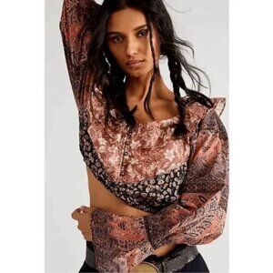 Free People Memphis Canyon Crop Top‎ Size Large Boho Peasant Poet Festival